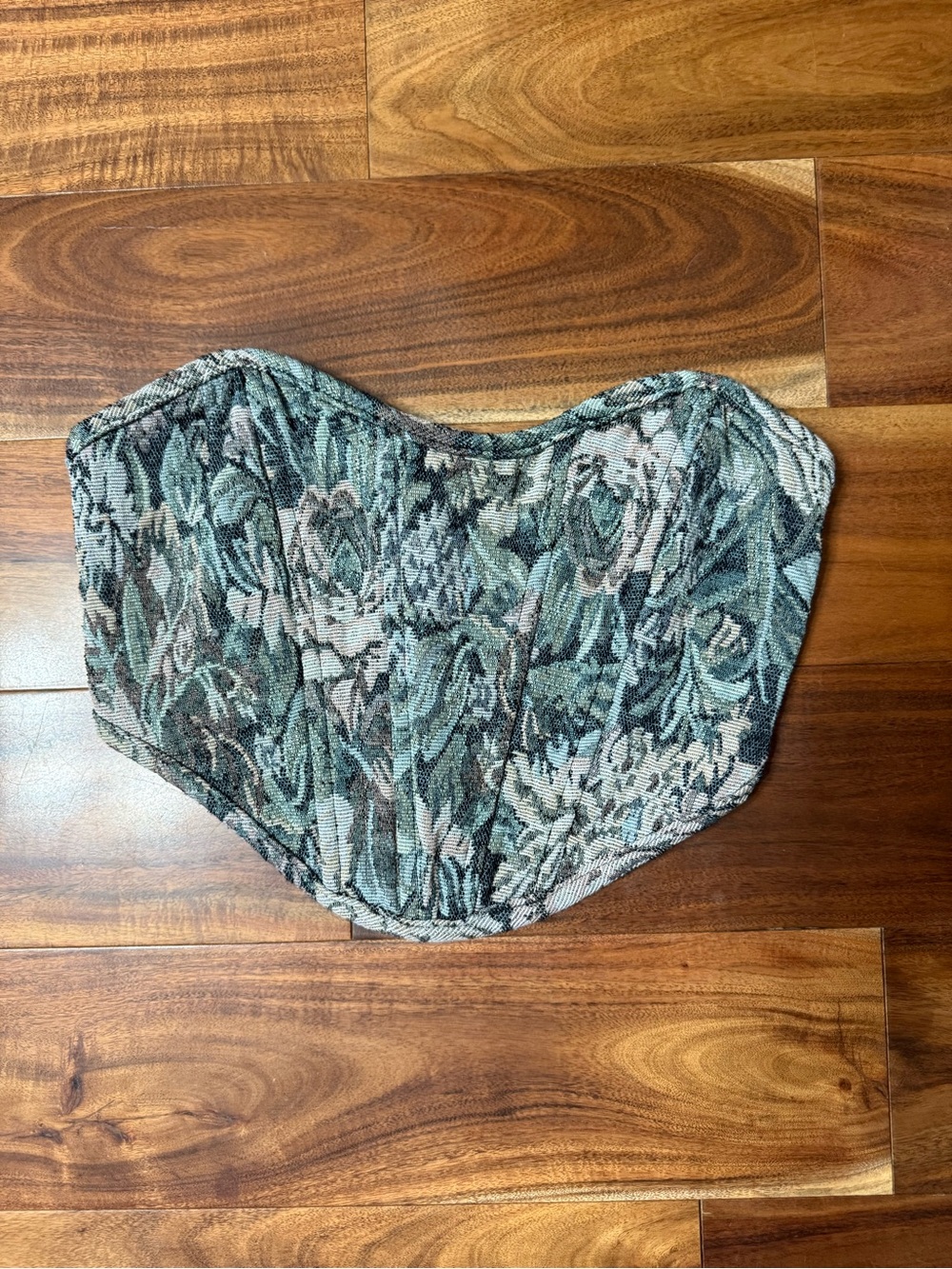 Floral Knit Corset Crop Top - Green